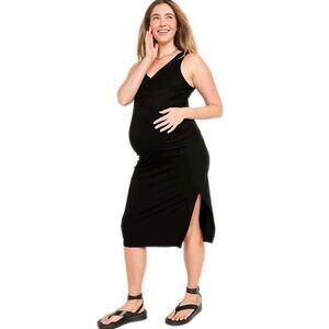 OLD NAVY Black Sleeveless Rib Knit Henley Midi Maternity Dress Women's XL
